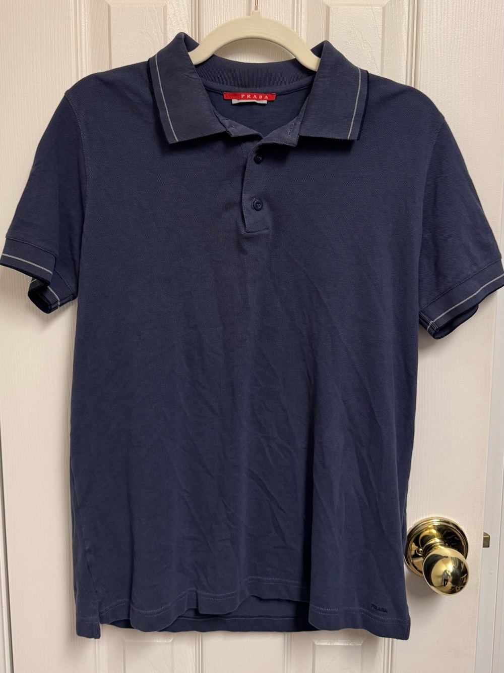 Prada Dusty Blue Embroidered Logo Knit Top